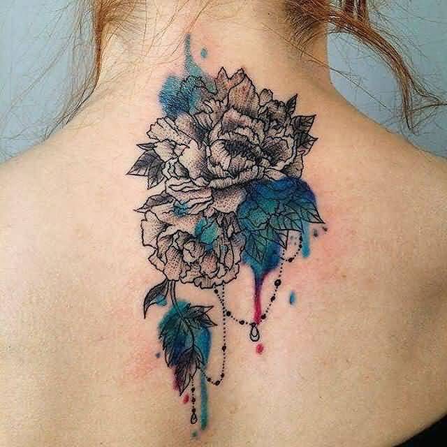 640x640 Watercolor Chrysanthemum Tattoo On Girl Upper Back - Chrysanthemum Watercolor