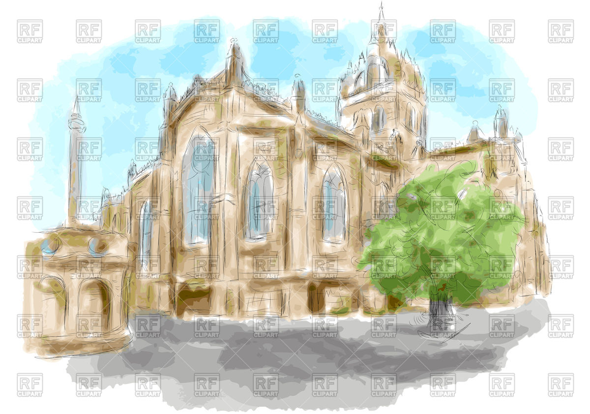 1200x843 Edinburgh Stylized Church As Watercolor Paint Vector Image - Church Watercolor