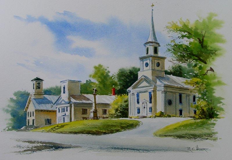 799x553 Watercolor Painting Of Vermont Methodist Church - Church Watercolor