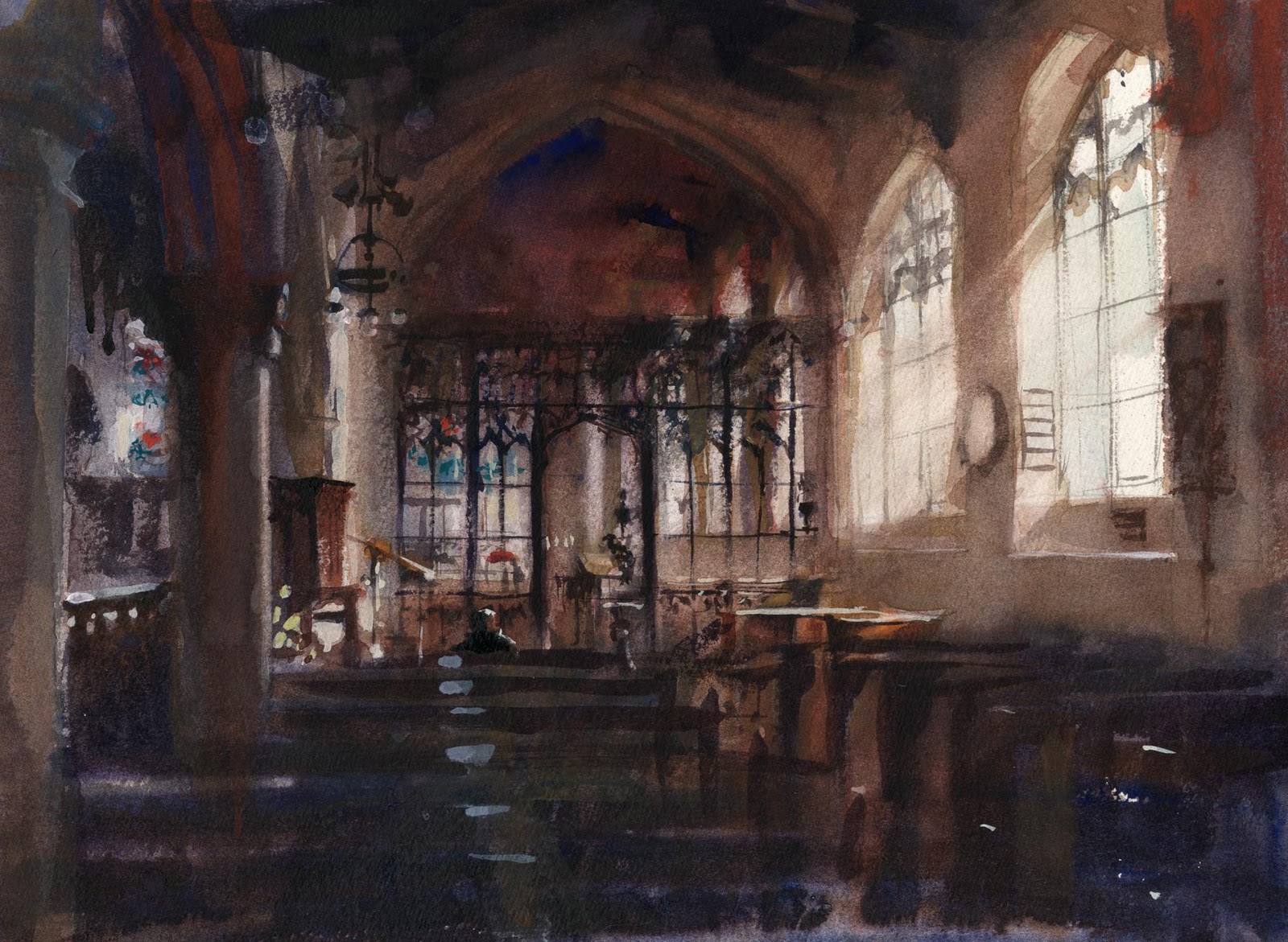 1600x1171 Church Interior Watercolour Watercolour Wet - Church Watercolor