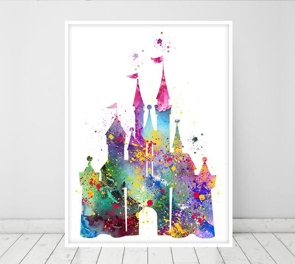 600x537 Cinderella Castle Art Watercolor Print, Princess Castle Wall Art - Cinderella Watercolor