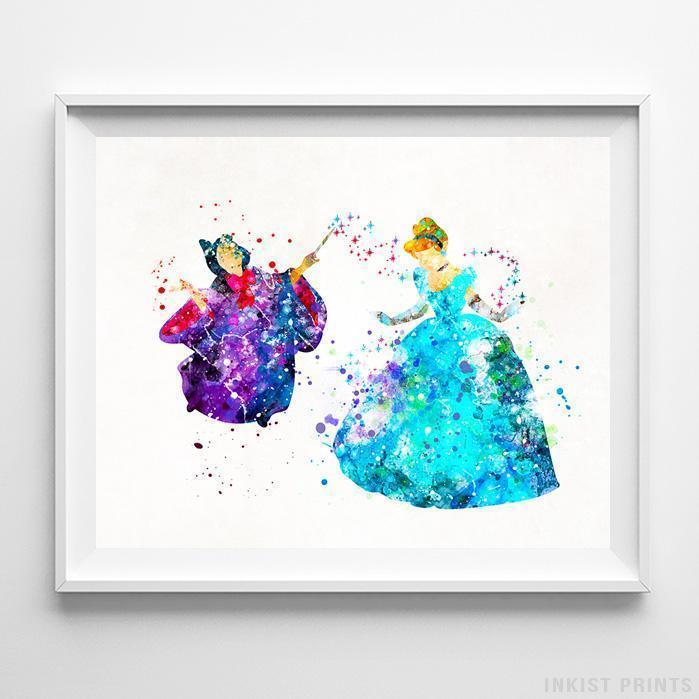 699x699 Cinderella Fairy Godmother Wall Art Disney Watercolor Poster Home - Cinderella Watercolor