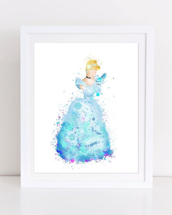 570x713 Cinderella Princess Watercolor Cinderella Glass Slipper Poster Etsy - Cinderella Watercolor