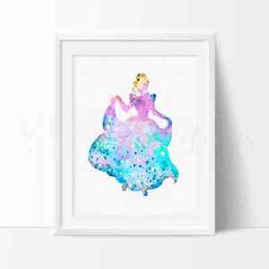 300x300 Cinderella Princess Watercolor Print Baby Girl Nursery Kids Wall - Cinderella Watercolor