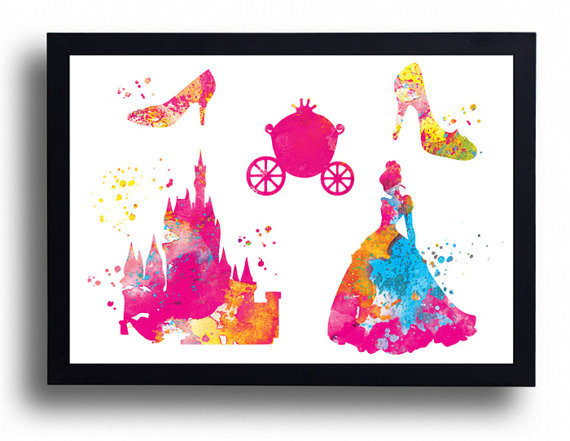 570x441 Cinderella Watercolor Art Print Disney Castle Princess - Cinderella Watercolor