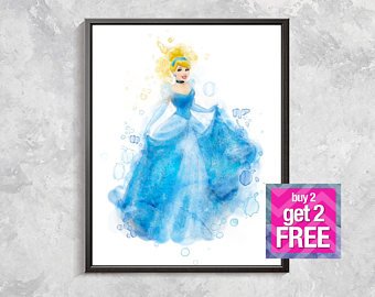 340x270 Cinderella Print Disney Princess Watercolor Cinderella Art Etsy - Cinderella Watercolor