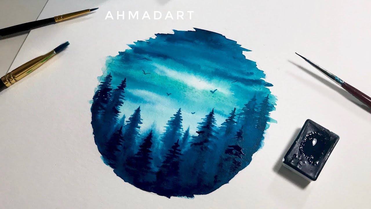 1280x720 Simple Watercolor Forest Circle Tutorial For Beginners - Circle Watercolor Art