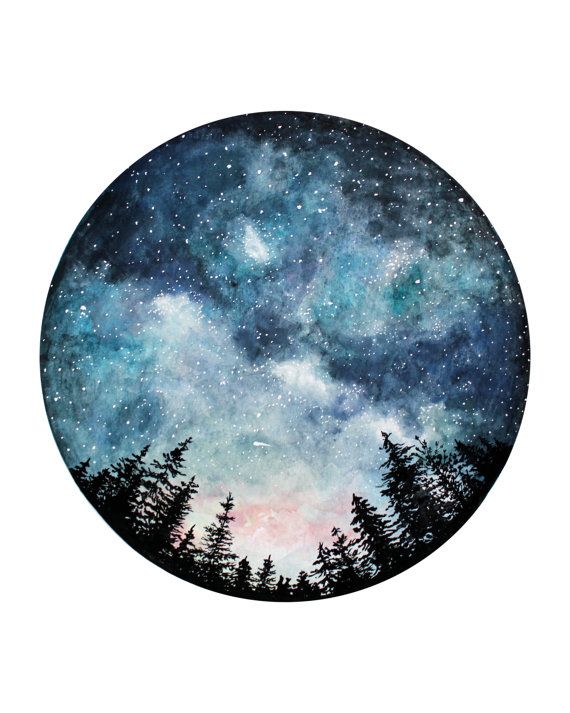 570x713 Starry Sky Watercolour Art Print - Circle Watercolor Art