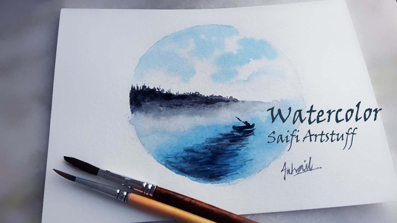 1280x720 Watercolor Circle Landscape Of Ocean (By Using Blue And Black ) By - Circle Watercolor Art