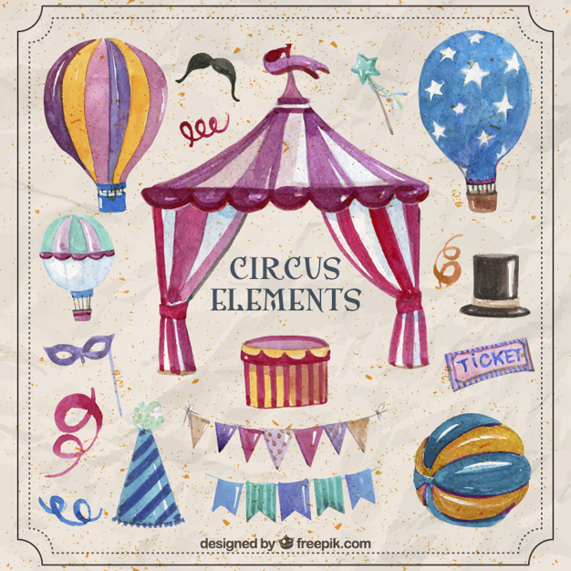 626x626 Watercolor Fantastic Circus Elements Vector Premium Download - Circus Watercolor