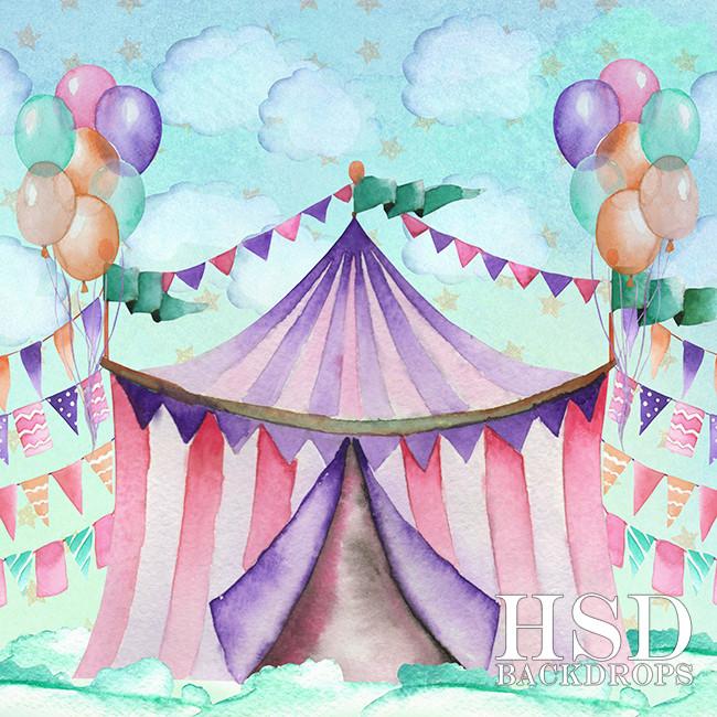 650x650 Circus Photography Backdrop Background Cake Smash Photo Props - Circus Watercolor