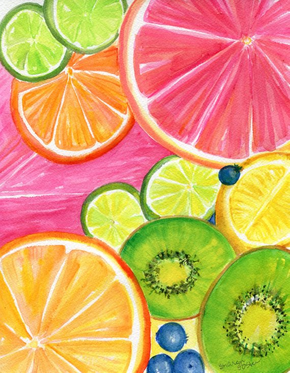 570x733 Citrus Watercolor Painting Kiwis Grapefruit Lemon Orange Etsy - Citrus Watercolor