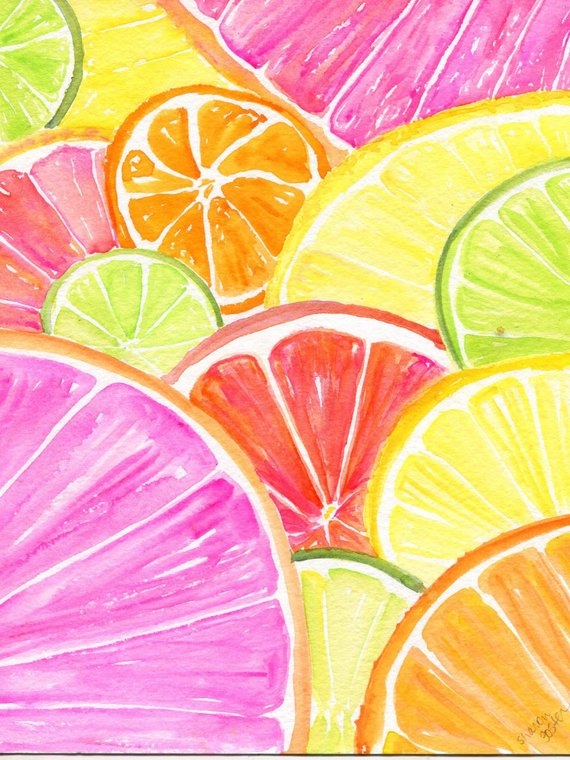 570x760 Citrus Watercolor Painting Original 8 X 10 Tutti Frutti Etsy - Citrus Watercolor
