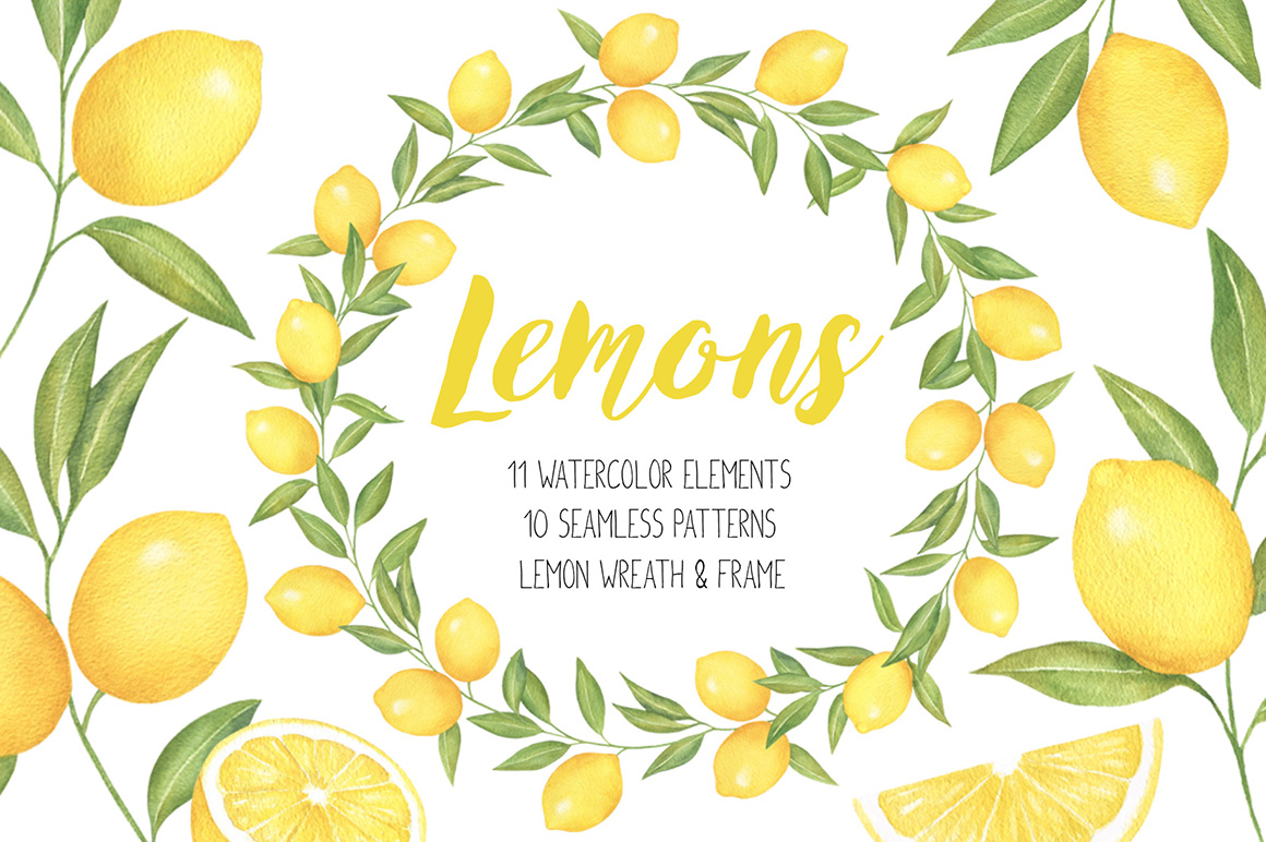 1160x772 Lemon And Citrus Watercolor Clipart, Lemon Wreath, Seamless - Citrus Watercolor
