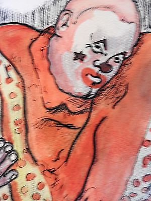 300x400 Org. Pr. Vintage Creepy Clown Watercolor Art From Marshall Field - Clown Watercolor