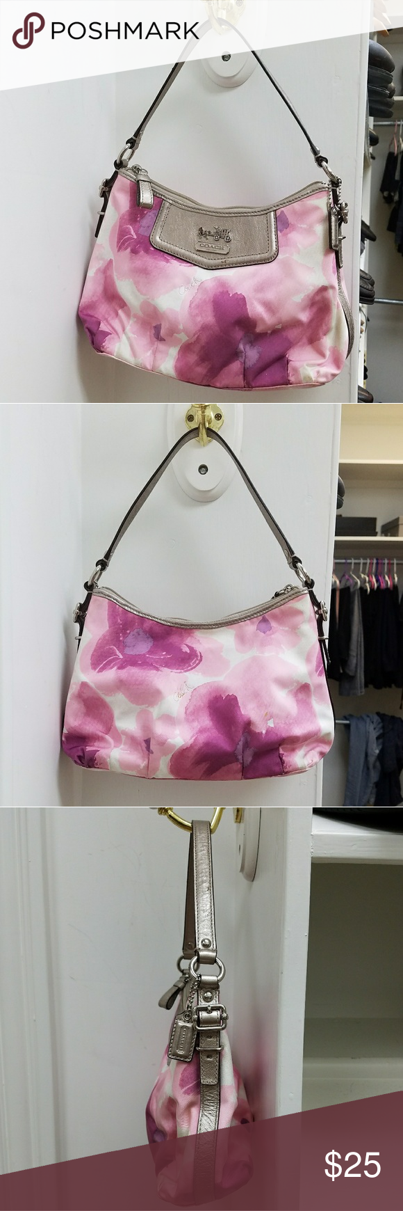 580x1740 Coach Watercolor Floral Print Purse Small Handbag. Pink, Purple - Coach Watercolor Purse