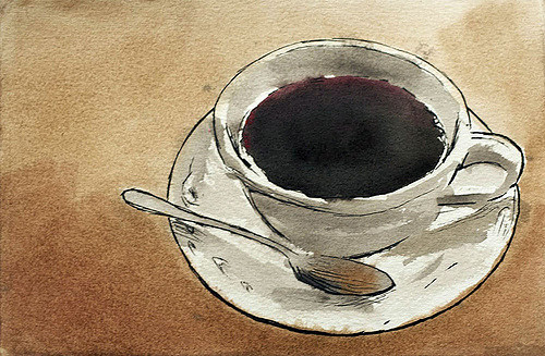 500x327 Simple Coffee Cup Illustration Line Amp Watercolor - Coffee Cup Watercolor