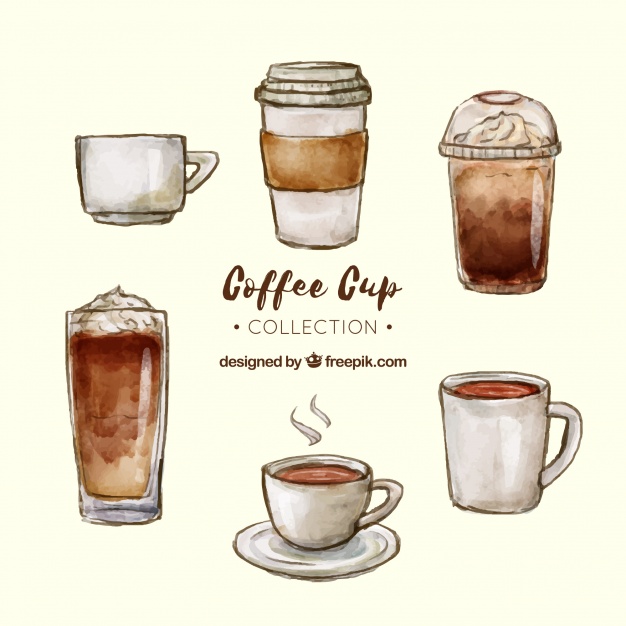 626x626 Watercolor Coffee Cup Collection Vector Free Download - Coffee Cup Watercolor