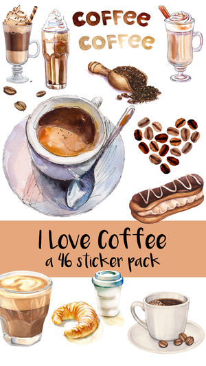 300x533 I Love Coffee Watercolor Sticker Pack On The App Store - Coffee Watercolor