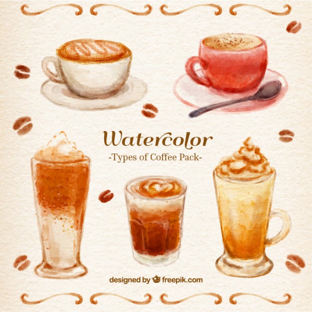 626x626 Watercolor Coffee Pack Vector Premium Download - Coffee Watercolor
