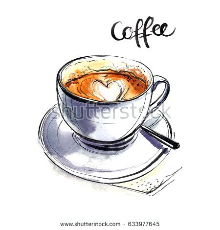 450x470 Coffee Cup Painted With Watercolors On White Background The Drink - Coffee Watercolor Painting