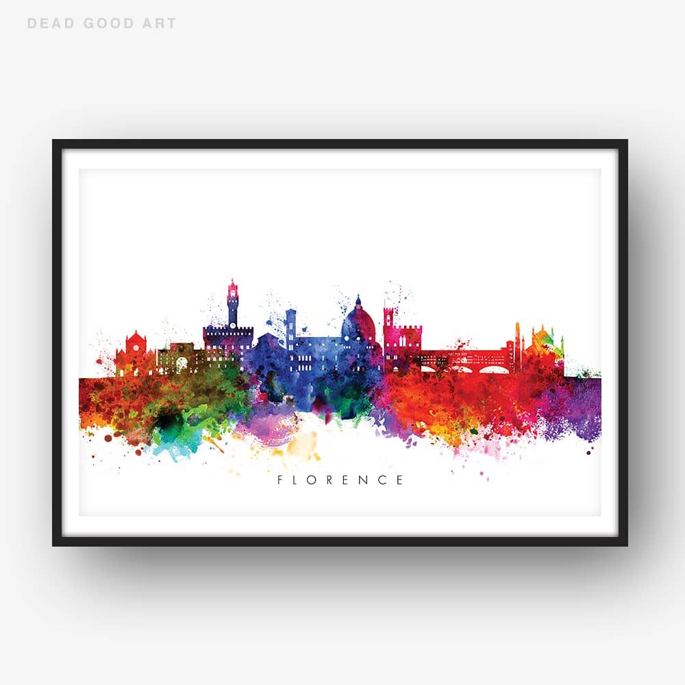 1000x1000 Florence Skyline, Multi Color Watercolor Print Dead Good Art - Color Watercolor
