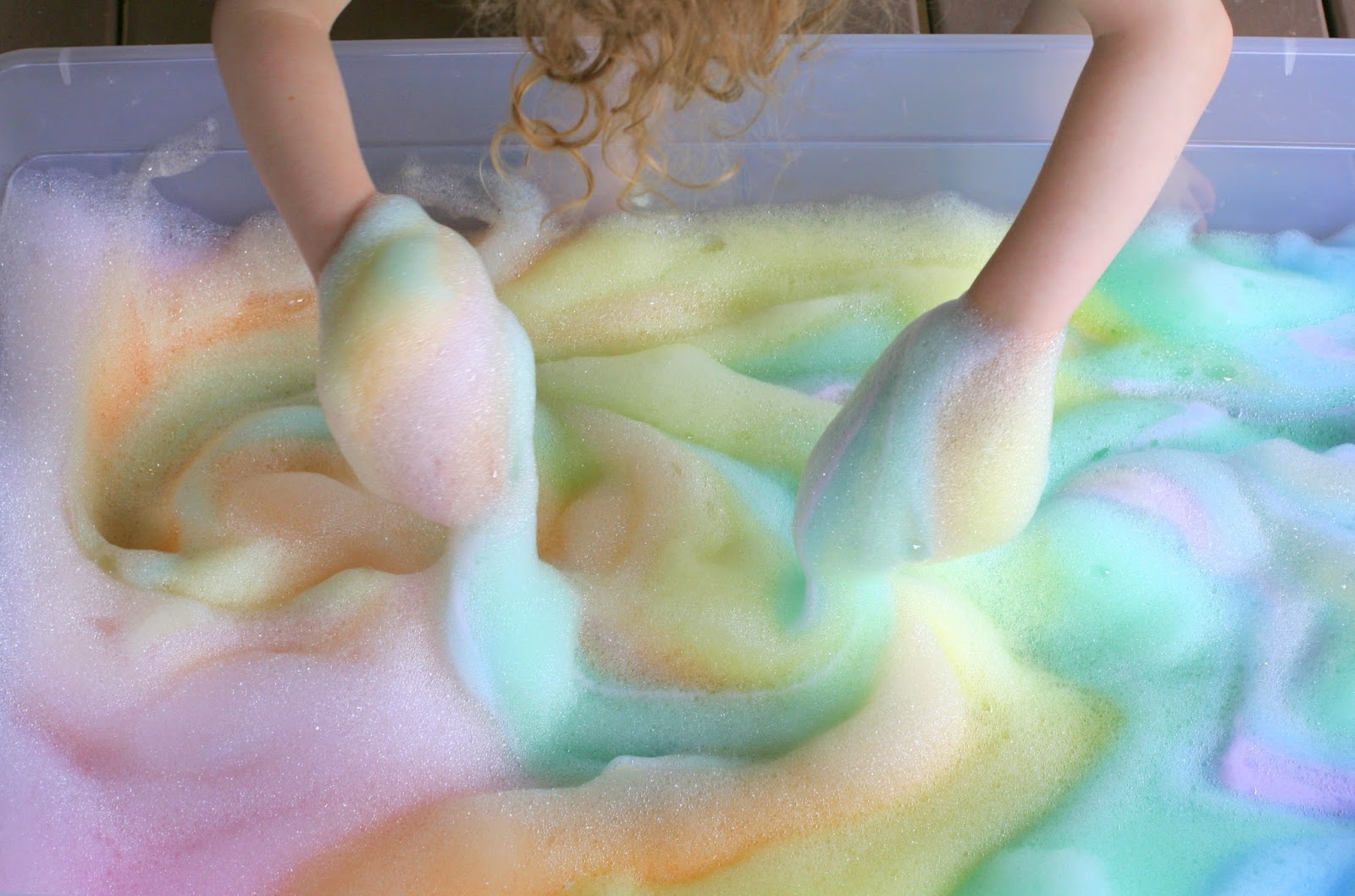 1600x1058 Rainbow Soap Foam Bubbles Sensory Play - Colored Bath Water