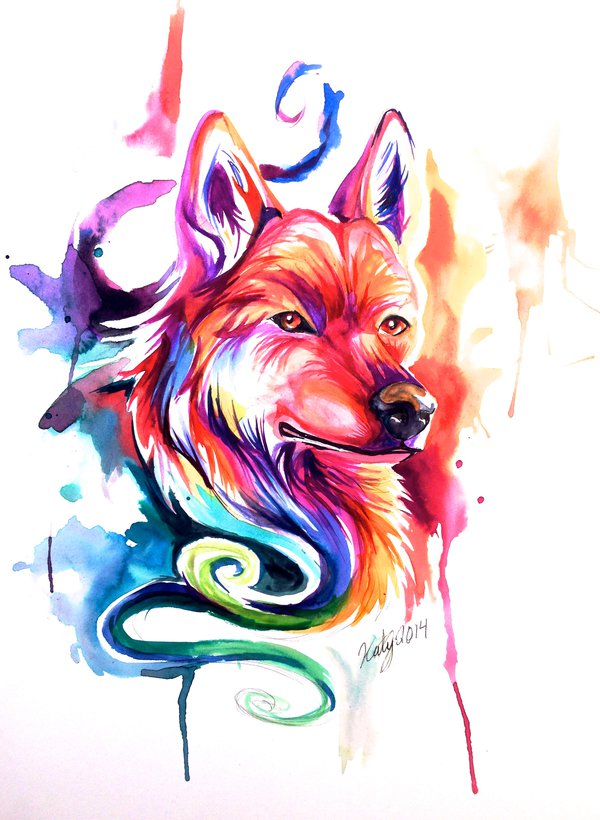 600x820 Colorful Watercolor Wolfdog By Lucky978 - Colorful Watercolor Art