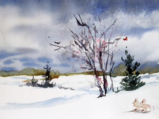 519x389 272019 Local Colors, Watercolors Winter Trees With Gerilyn - Colorful Watercolor Paintings