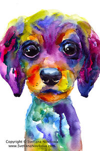 200x300 Art Print Colorful Watercolor Dachshund Dog Puppy Painting - Colorful Watercolor Paintings