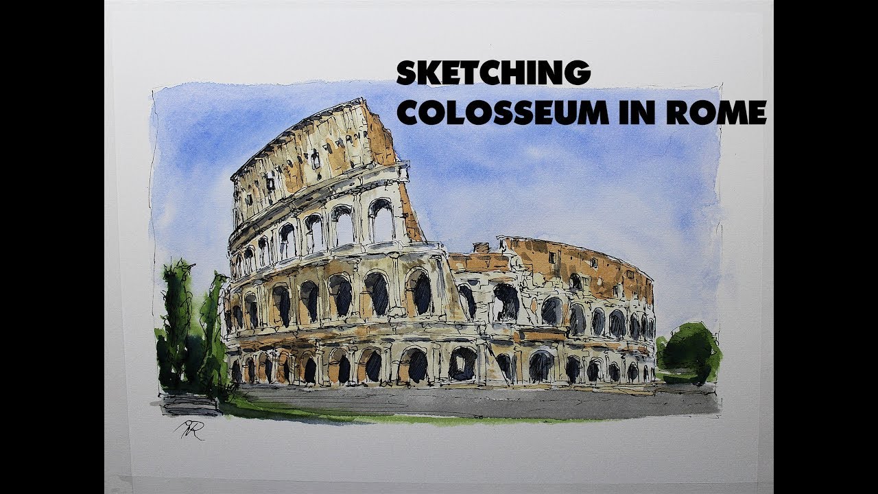 1280x720 Loose Sketch, Line And Wash Colosseum In Rome,easy Watercolor - Colosseum Watercolor