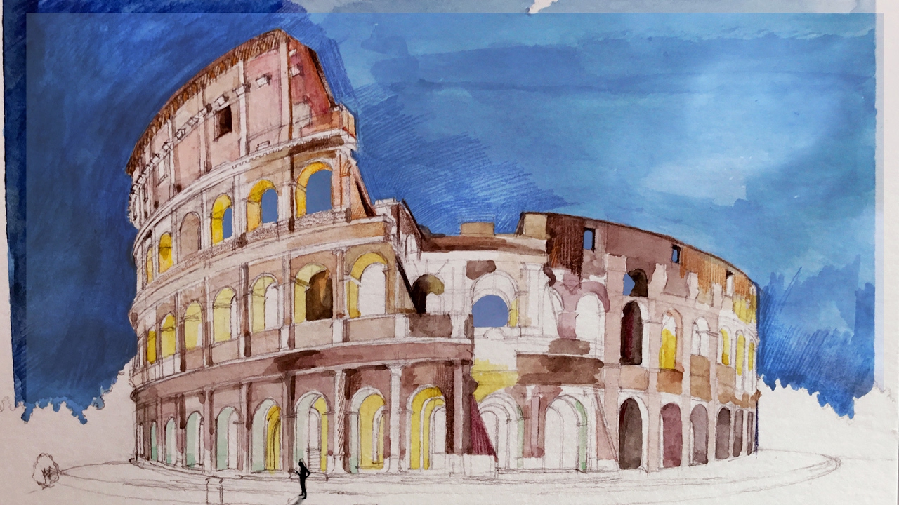 1280x720 Unfinished )colosseum Watercolor Sketch - Colosseum Watercolor