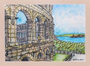 300x220 Watercolor Painting Pen Drawing - Colosseum Watercolor