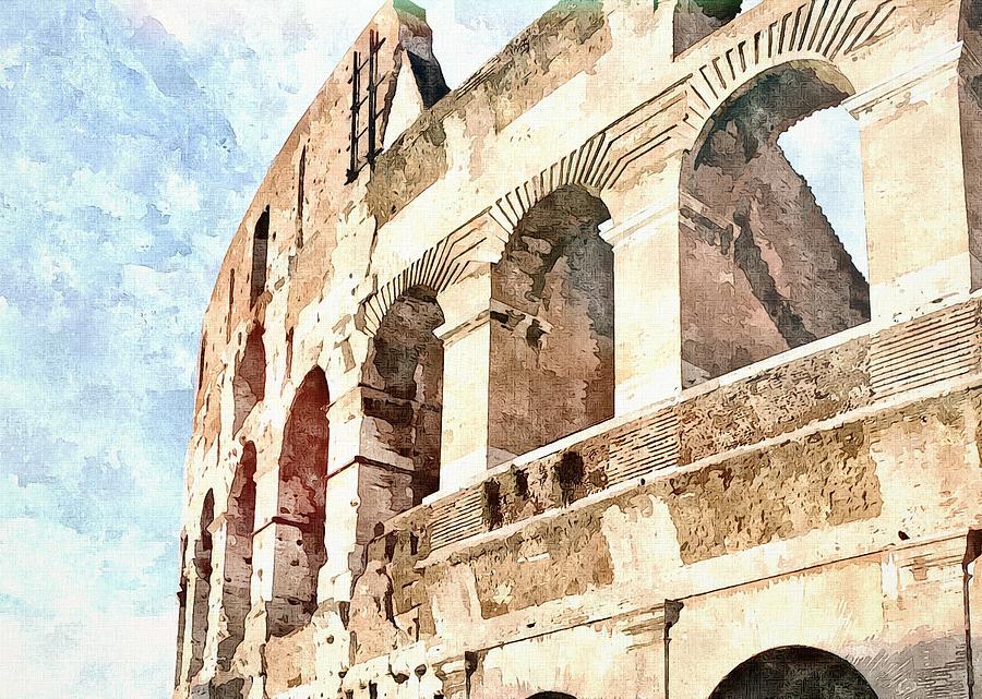 900x641 Coliseum Watercolor Mixed Media By Mary Pille - Colosseum Watercolor