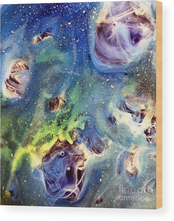 585x740 Constellation Dragon Abstract Watercolor Painting Wood Print By - Constellation Watercolor
