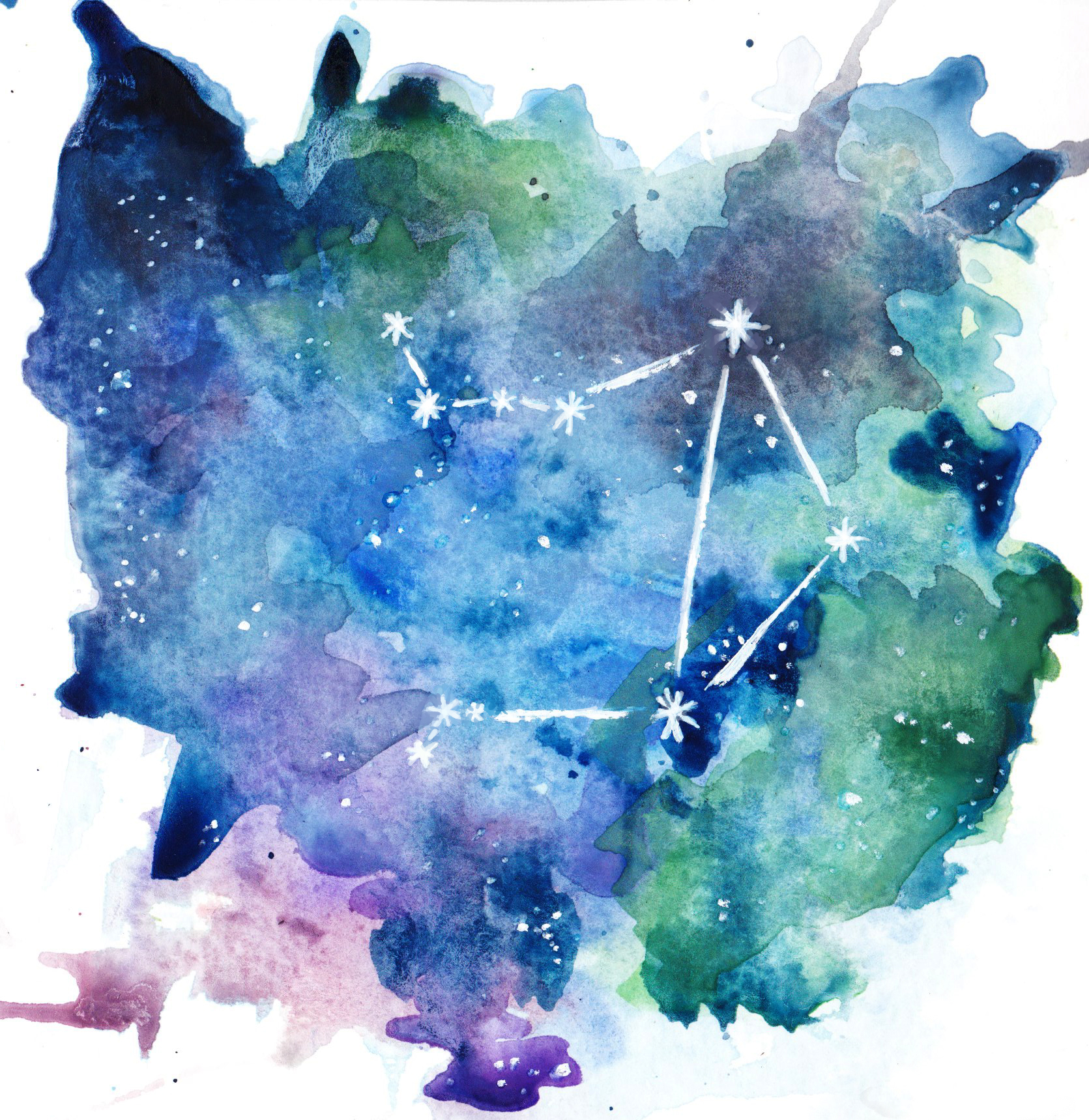 1671x1719 Libra Constellation Watercolor By Goldenyakstudio On Newgrounds - Constellation Watercolor