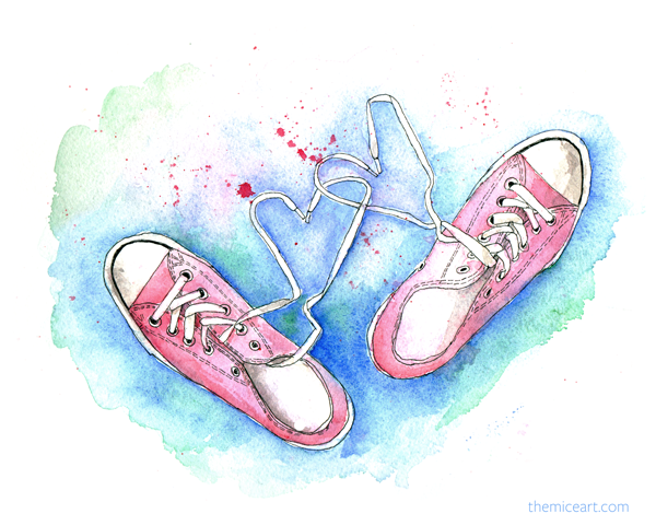 600x480 Two Hearts And Pink Converse Tennis Shoes. - Converse Watercolor