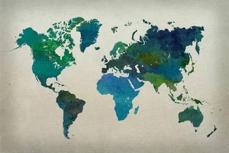 473x315 World Map Watercolor (Cool) Prints - Cool Watercolor