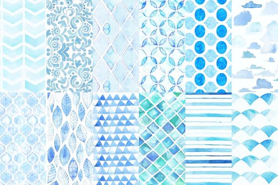570x380 Blue Digital Paper Pack Blue Watercolor Patterns Etsy - Cool Watercolor Effects