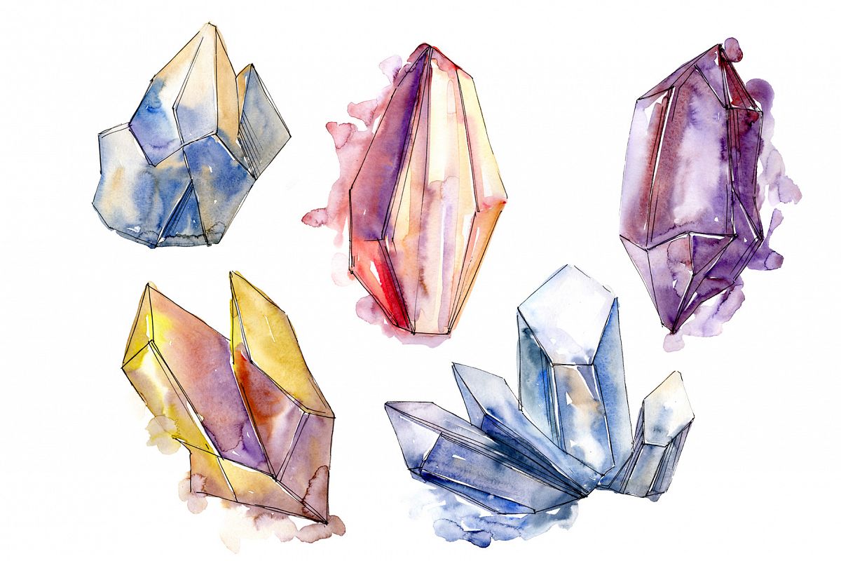 1200x800 Cool Crystals Png Watercolor Set - Cool Watercolor Pictures
