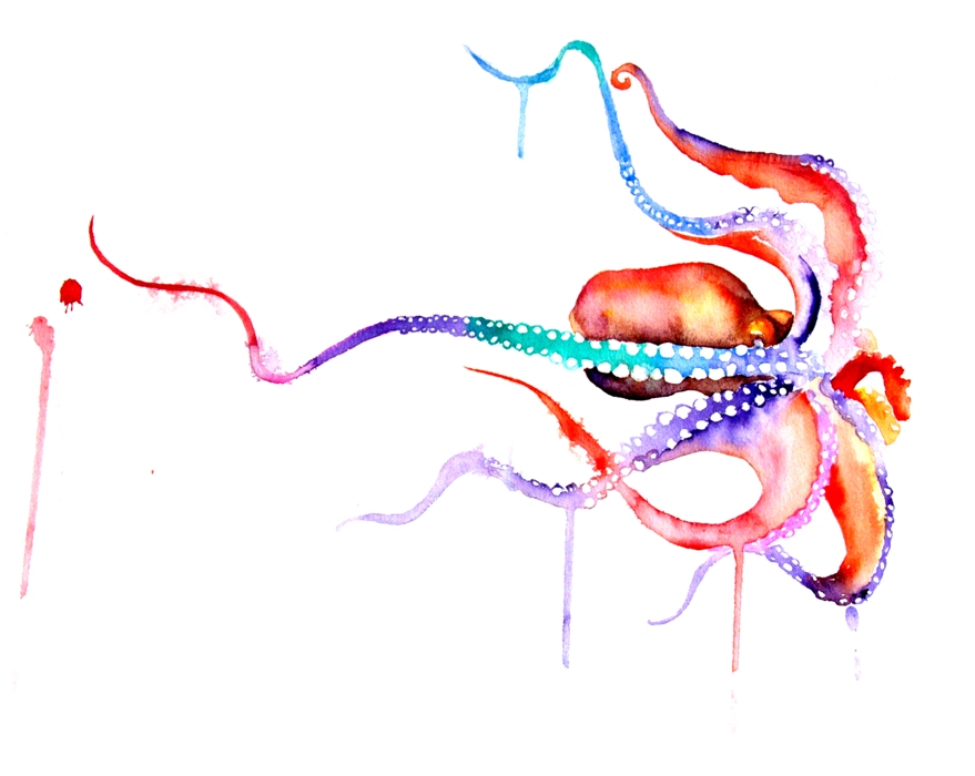 879x700 Cool Octopus Watercolor Painting - Cool Watercolor Pictures