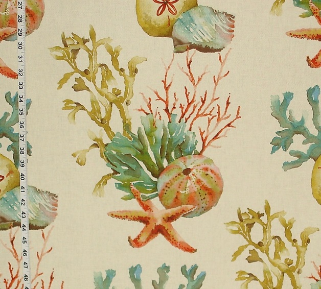 628x566 Coral Fabric Sand Dollar Seashell Starfish Reef Watercolor From - Coral Reef Watercolor