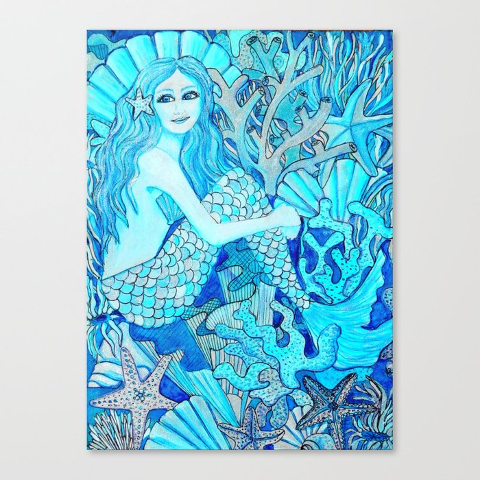 700x700 Mermaid Watercolor Coral Reef Canvas Print By Magentarose Society6 - Coral Reef Watercolor