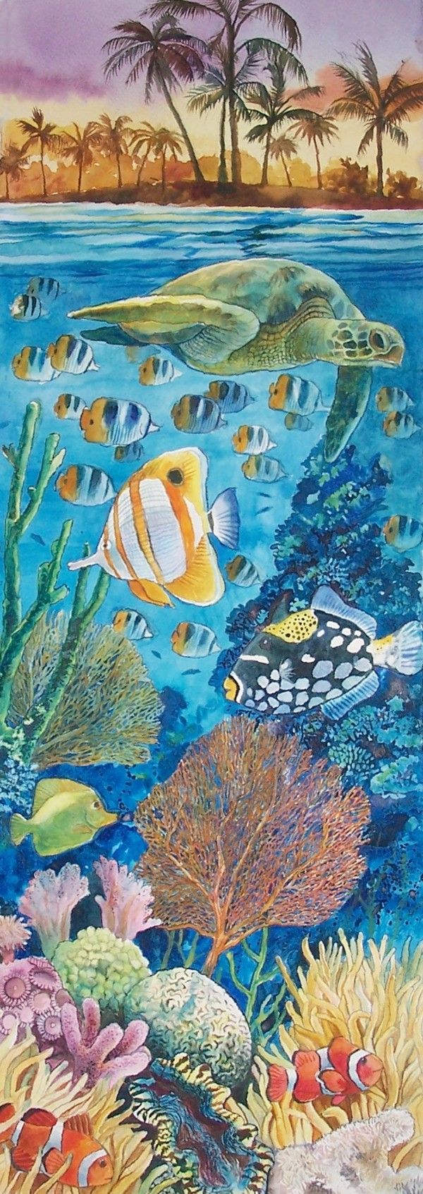 600x1694 Tropical Reef - Coral Reef Watercolor