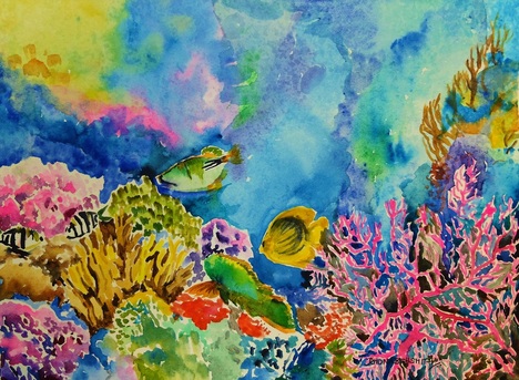 468x343 Watercolour Paintings - Coral Reef Watercolor