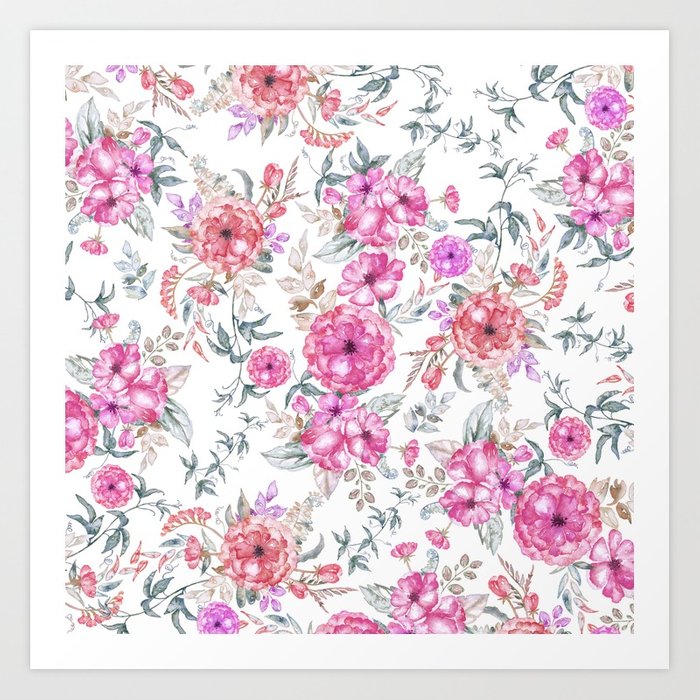 700x700 Modern Bohemian Pink Coral Lavender Watercolor Flowers Art Print - Coral Watercolor Flowers