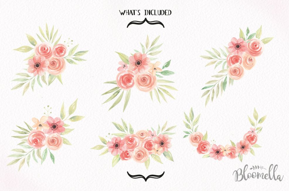986x653 Sweet Peach Bouquets Watercolor Flowers Florals Coral Wedding By - Coral Watercolor Flowers
