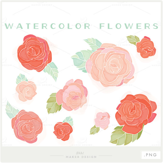 570x570 Watercolor Flowers - Coral Watercolor Flowers