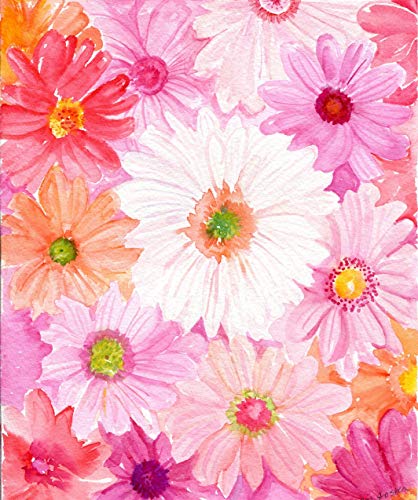 418x500 Gerbera Daisies Watercolor Painting Print Of Pink - Coral Watercolor Flowers