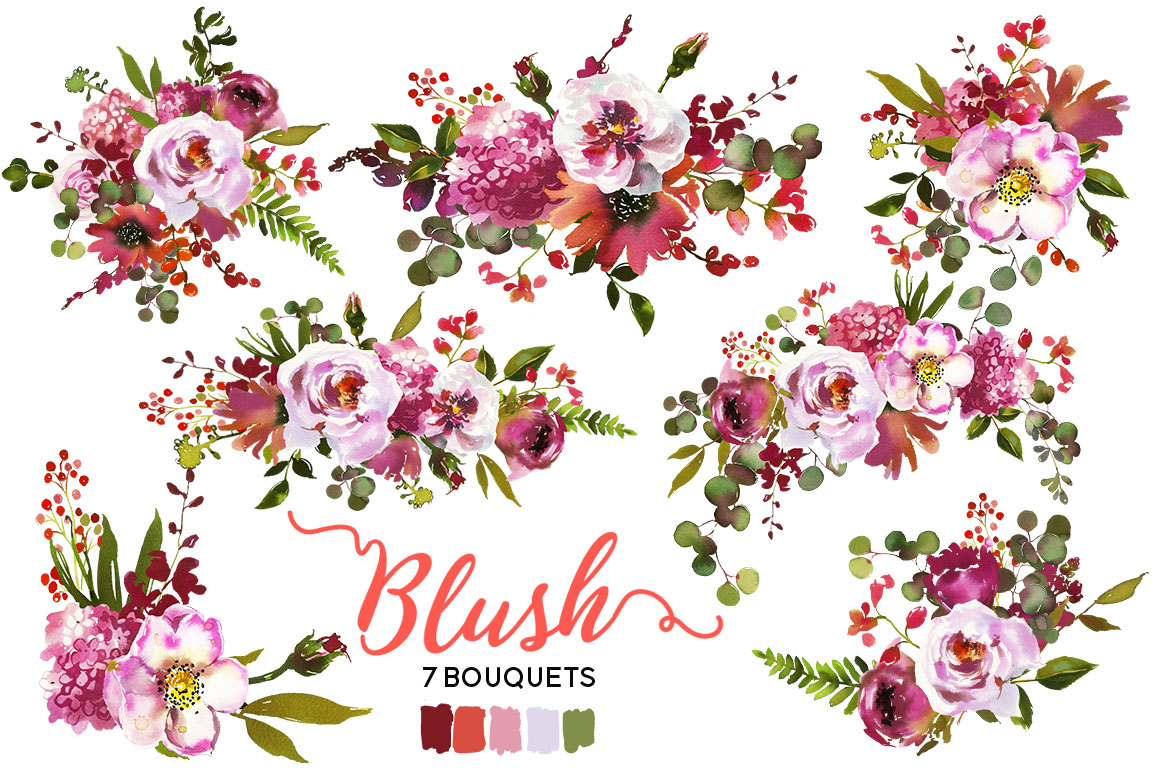 1160x772 Blush Coral Pink Magenta Watercolor Flowers Clipart By - Coral Watercolor Flowers